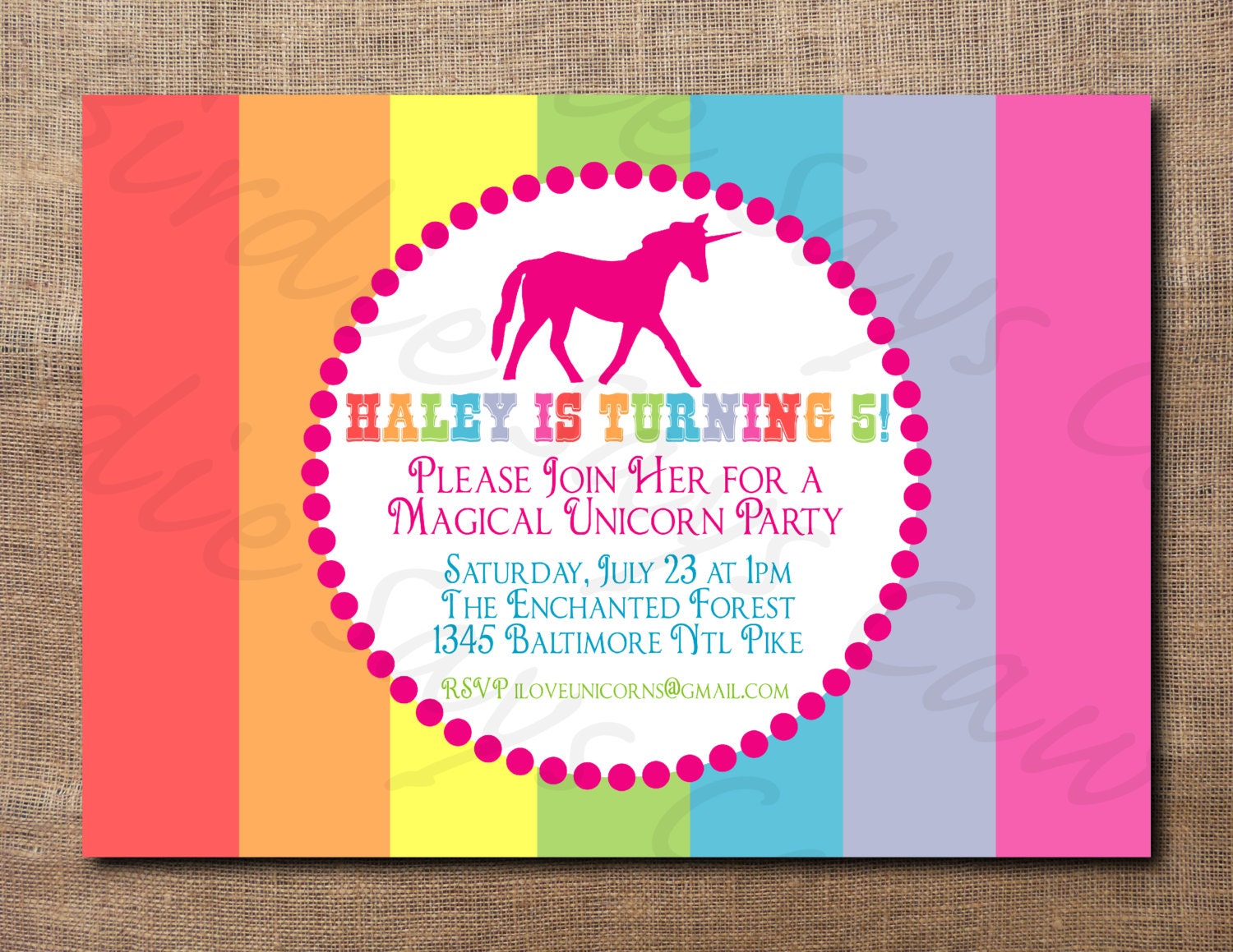 Unicorn Birthday Party Custom Printable Invitation