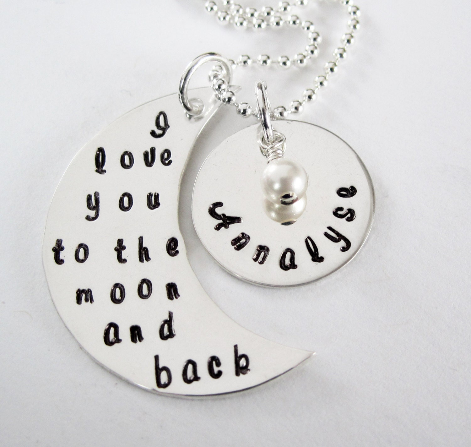 I Love You to the Moon and Back - Stelring Silver Moon - Personalized Mothers Necklace