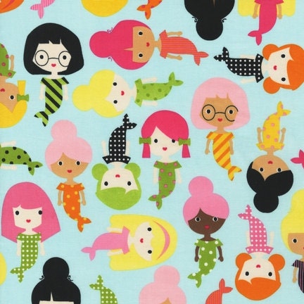 18 x 20 Girl Friends Mermaid Slicker LAMINATED coated vinyl fabric (aka oilcloth vinyl) BPA free urban