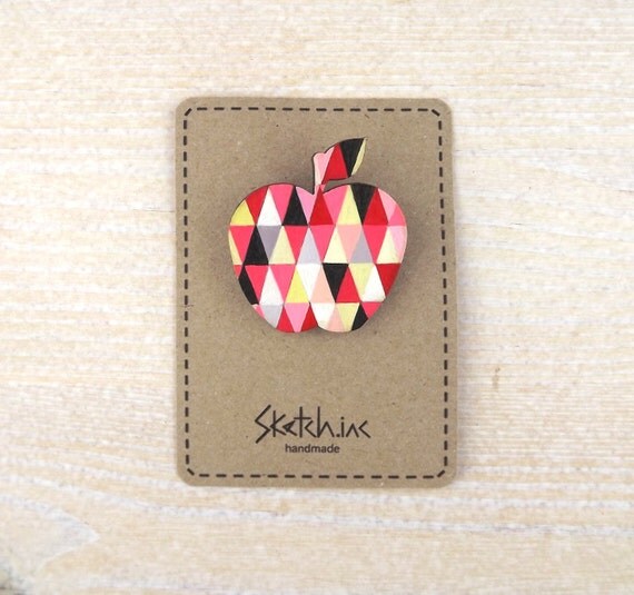 Geometric Brooch Red Apple