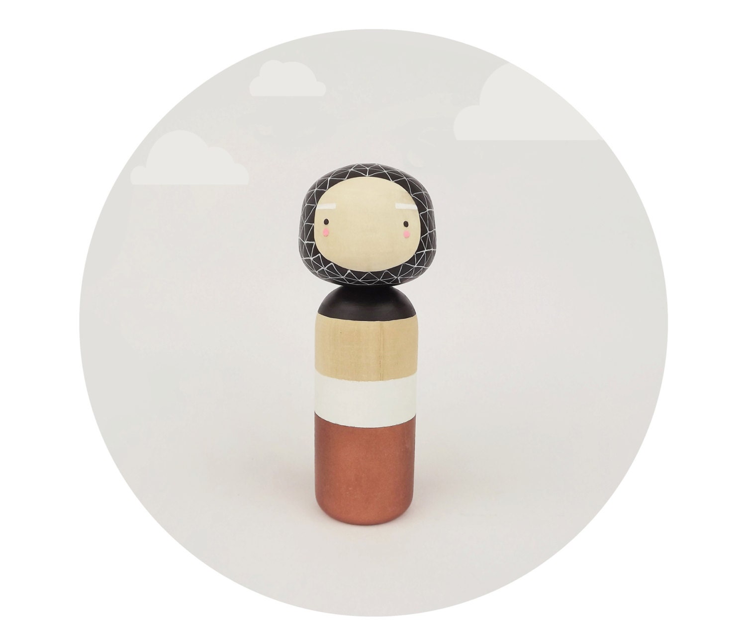 Kokeshi Doll - Geometric Black Copper