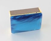1950s Vintage Blue Lucite Match Box book Italy Gold Wax Matches