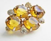 Vintage Czech Yellow Amber Rhinestone Brooch 40s
