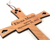 personalized cross WALL HANGING - a wooden keepsake baptism gift custom made  for boy or girl, homegrown organic finish