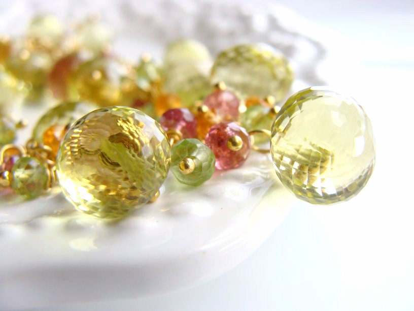 Lemon Quartz Bracelet Cluster Pink Tourmaline Orange Garnet Peridot Luxe AAA Yellow Gemstone Bracelet 14k Gold Filled SWEET MATILDA bracelet