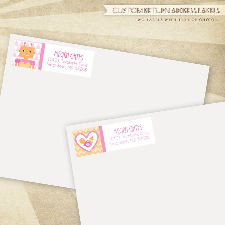 Custom Robot Baby Shower - PRINTABLE Return Address Labels - HWTM (Pink)
