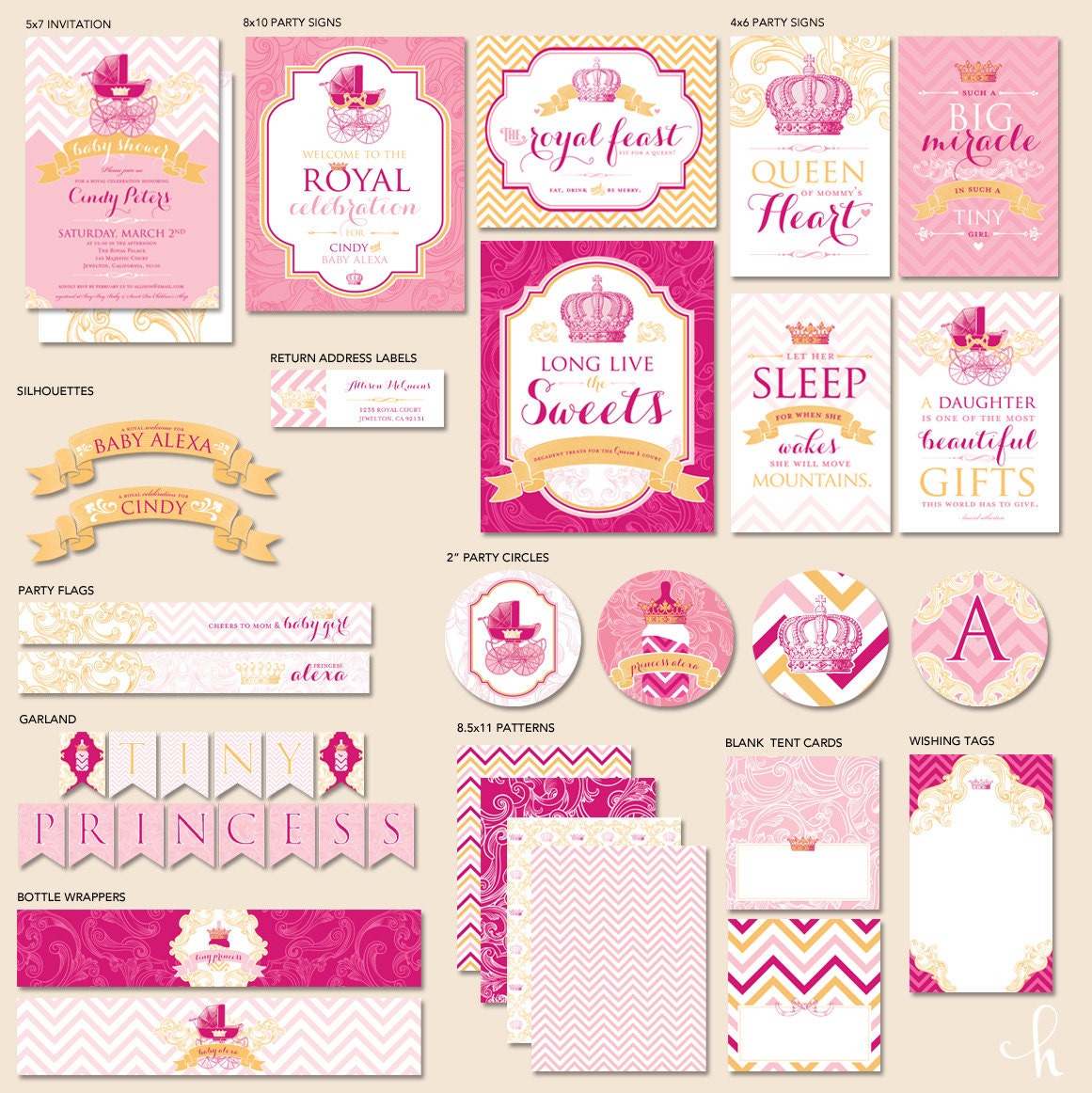 Custom Royal Baby Shower - Tiny Princess - "The Mostess" PRINTABLE Party Collection & Invitation (Pink)