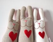 Valentine's Day White Bunny Plush Gift with red heart Made to Order