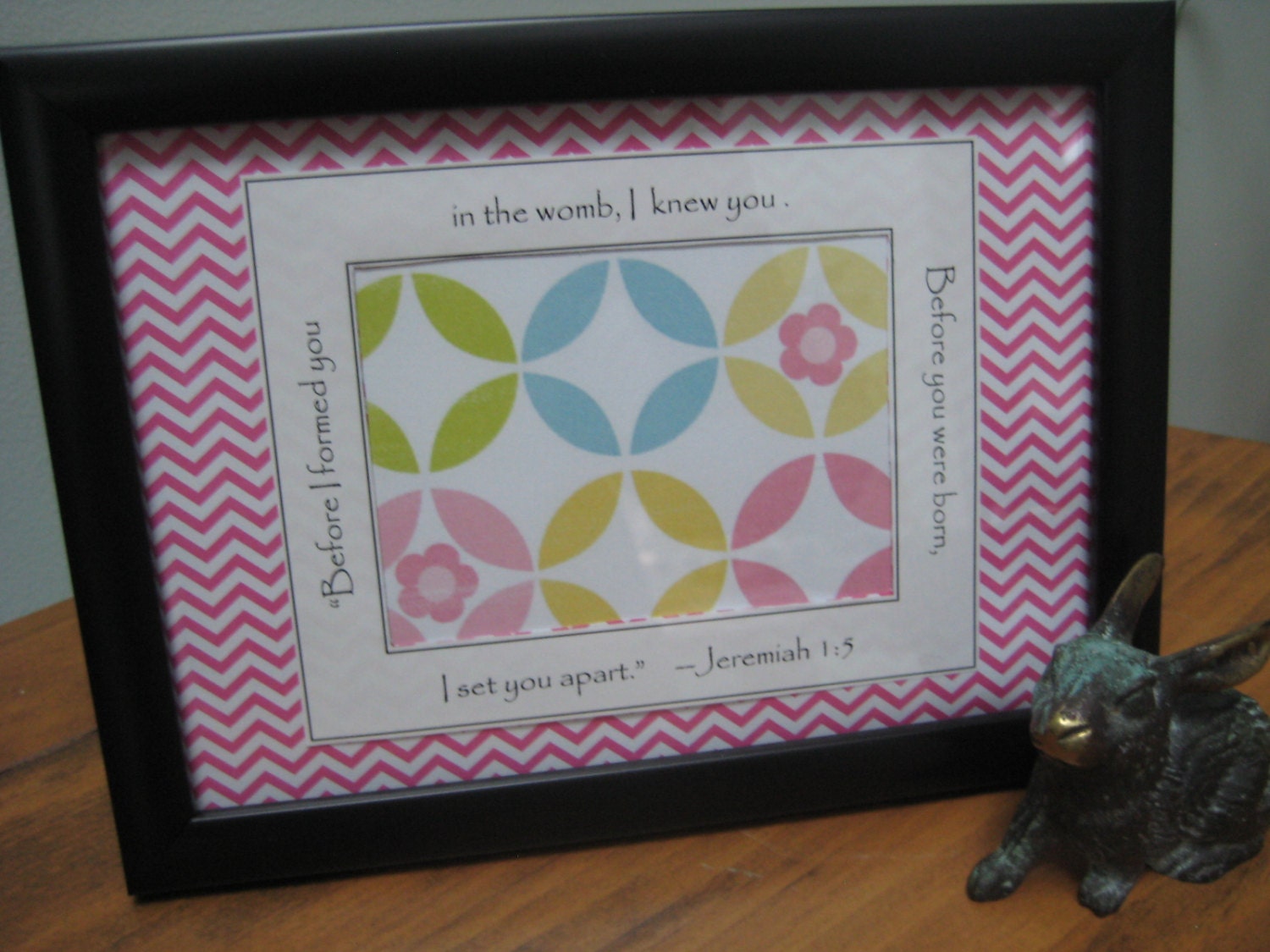 Ultrasound Photo Frame - 5x7 Black - Baby Girl - Pink, White & Pastels - Chevron and Flowers