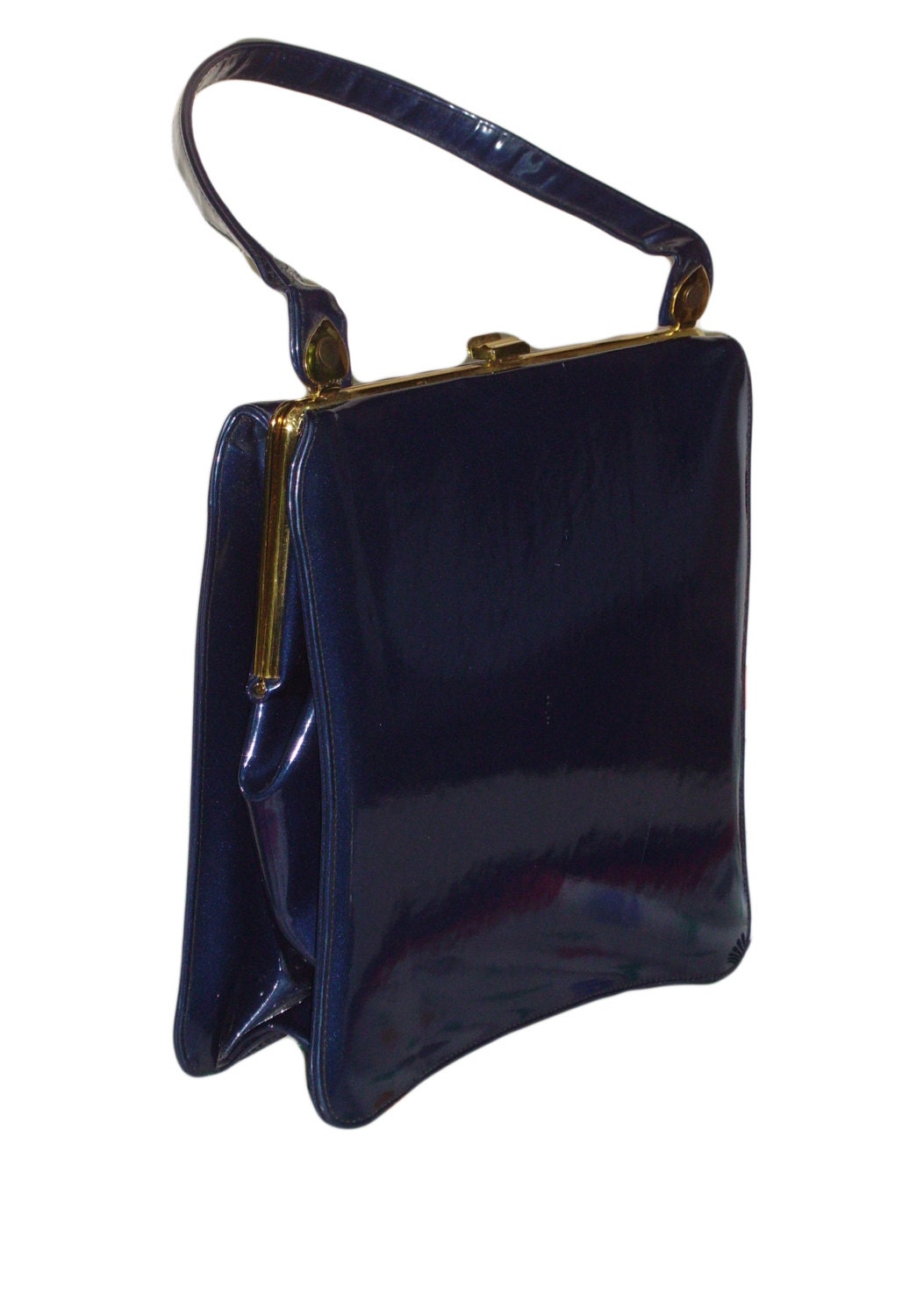 50s Navy Patent Sculptural Handbag