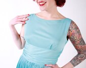 1950s Vintage Dress...Spring Blue Jersey 50s with Accordion Pleated Skirt by Kerrybrooke Size Small