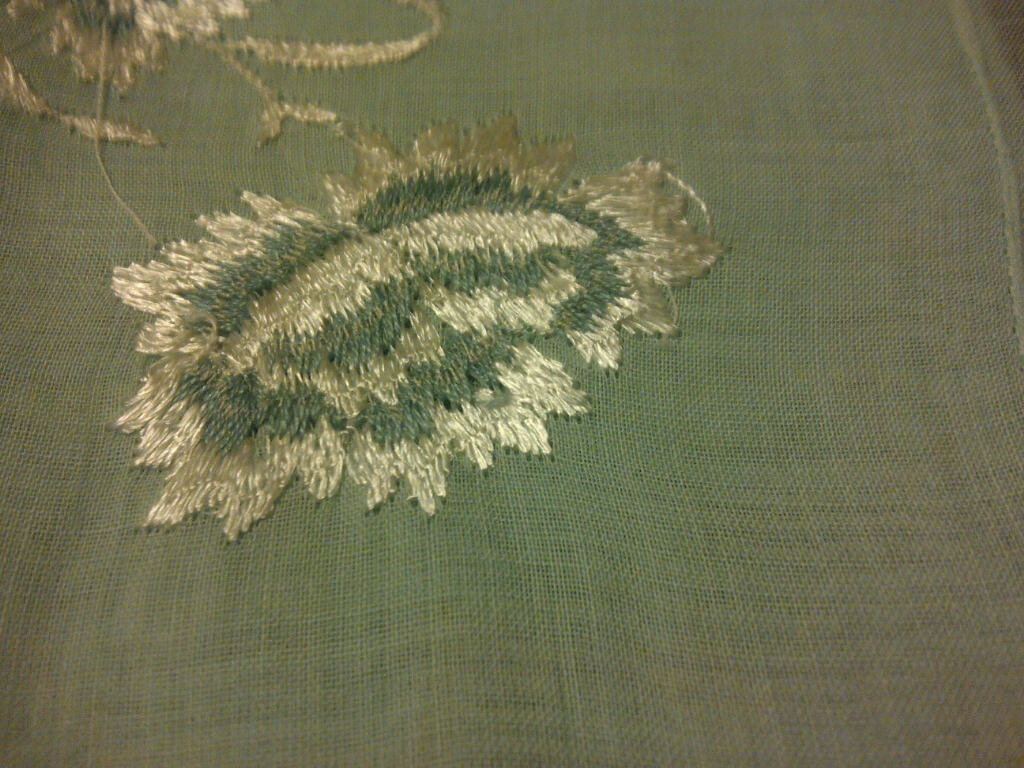 Ladies Linen Handkerchief - VINTAGE - Embroidered - Turquoise