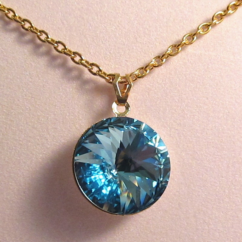 Gold & Swarovski Aquamarine Crystal Necklace Set