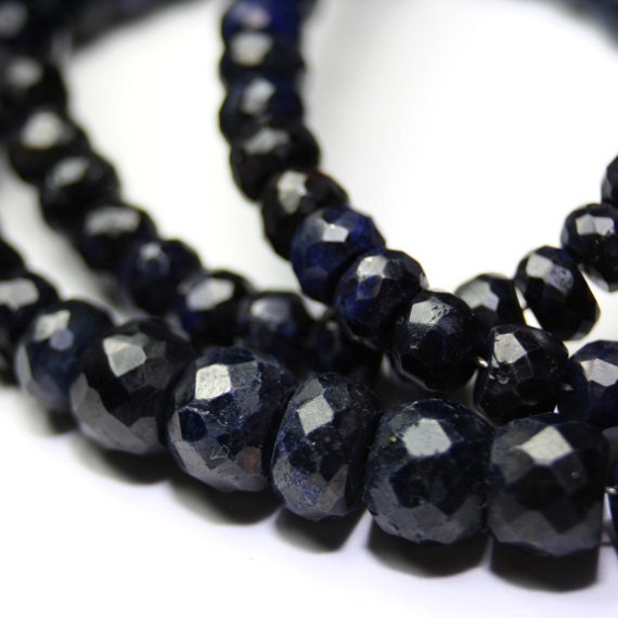 Sapphire Micro Faceted Rondelles, set of 10 Deep Midnight Blue Precious Gemstone September Birthstone