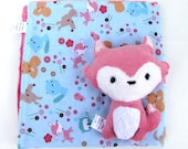 SALE  Plush Fox Rattle and Blankie Lovey Gift Set Pink Blue Woodland