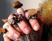 Labyrinth Agate Ring, Free Spirit Adjustable Large chunky Rock and Roll Rings, warm honey tone raw gemstone New Age