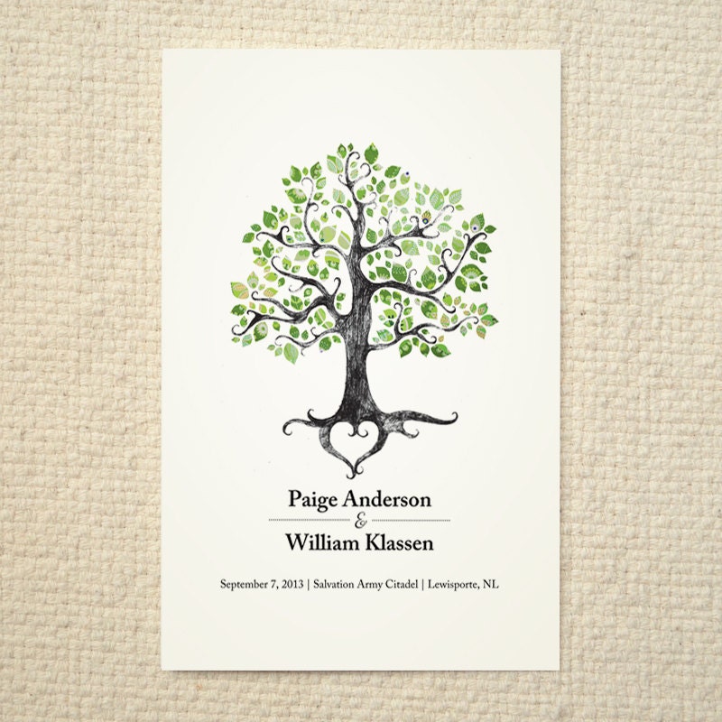 Wedding Ceremony Program / Order of Service - Rustic Woodland Tree - DIY Printable PDF Template - folded card - Green