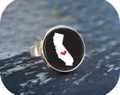 State Love Ring California Glass Dome Pendant Art Pendant Picture Pendant Ring Handcrafted Jewelry by Lizabettas