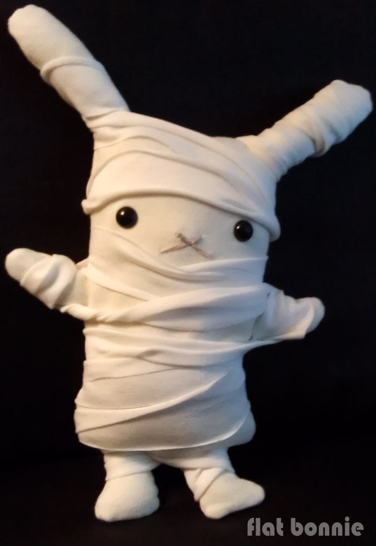 Flat Bonnie Halloween Edition Mummy  Bun Bunny Plush  / Classic - 12" tall White