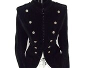 Vintage 80s black VELVET dandy EPAULETTE Gothic Military jacket russian renaissance jacket Steampunk coat  S