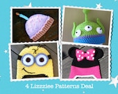 Pick 4 PDF Crochet Hat PATTERNS  - Buy 4 and save - Make cute hats for babies to adults - beanie earflap braids ties