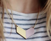 Small Wooden Chevron Necklace (Pink - Gold)  Modern Handmade Jewellery