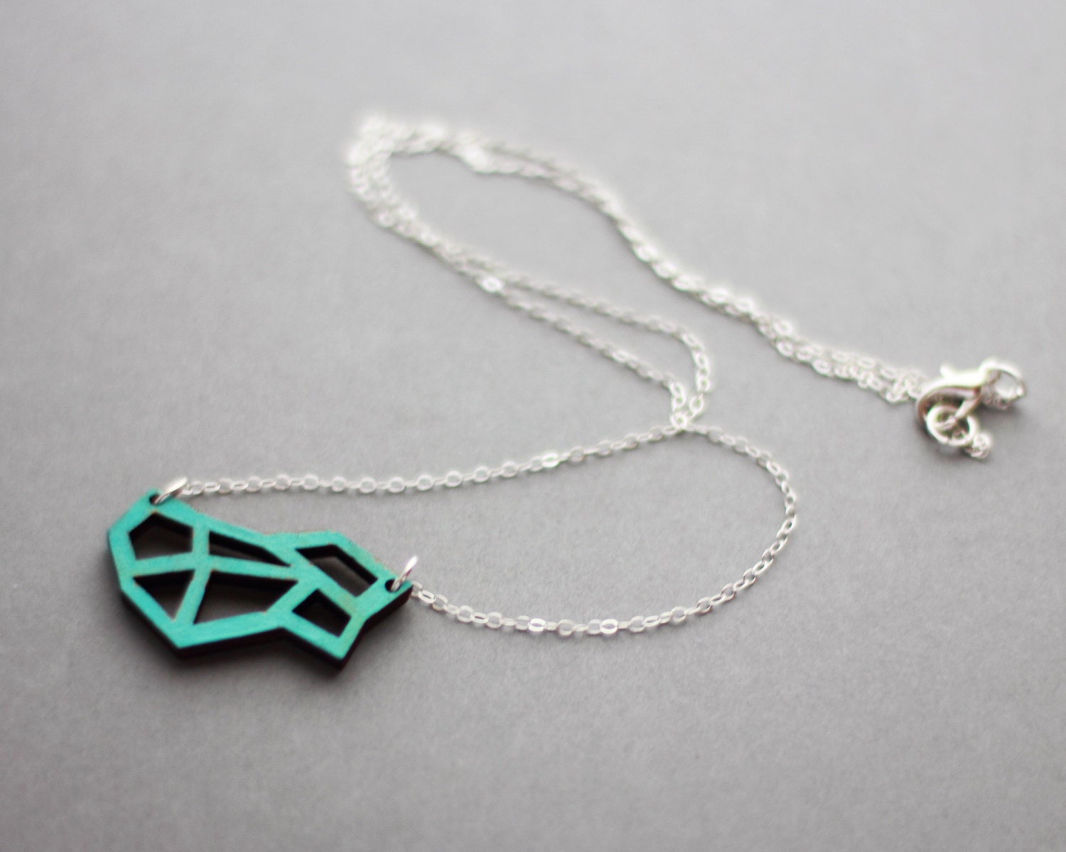Mini Wooden Geometric Cut Out Necklace (Turquoise) - Modern Handmade Jewellery