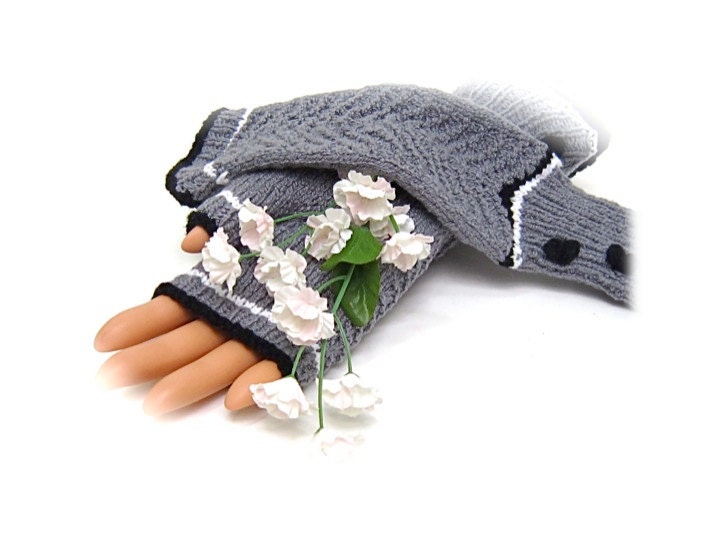 Fingerless Gloves Gray Black White Stretch Cotton trendy texting mitts 2013 Pantone Spring Summer Autumn Winter