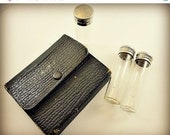 Sale Medical Bag -Glass Vials - Antique German Silver Caps -Travel Size Vintage Doctor's Case -Black Leather -Monogrammed