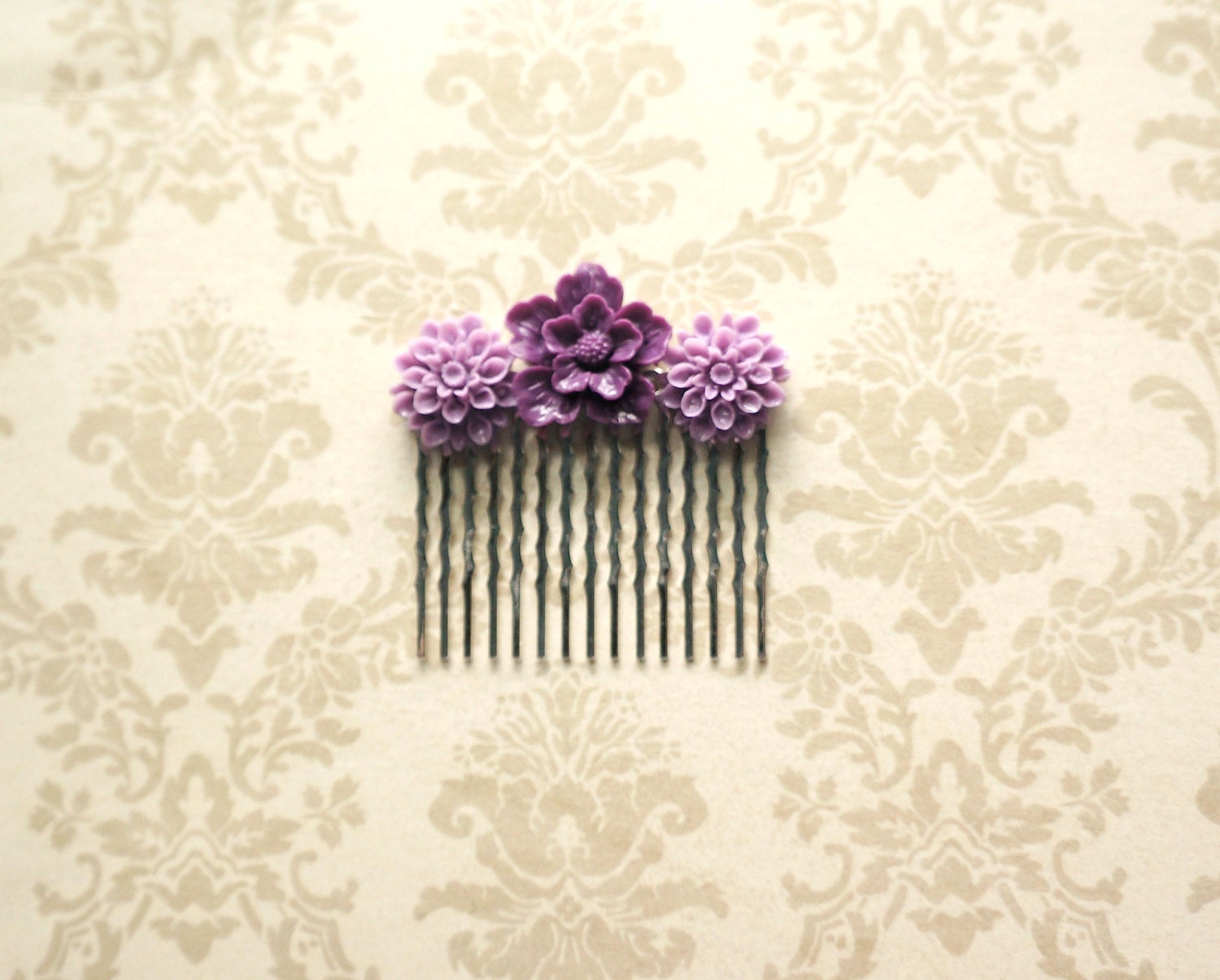 Purple and Lavender Flowers-  Hair Comb