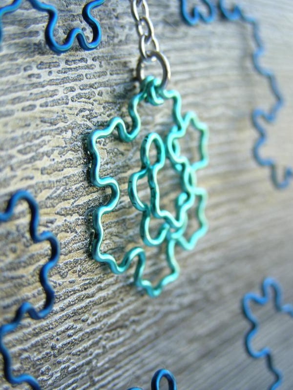 Fractal Necklace - Koch Snowflake Duo - Indigo and Sea Foam