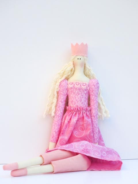 Princess doll in pink fabric doll cloth doll stuffed doll blonde art doll child friendly dol - birthday gift idea for girls