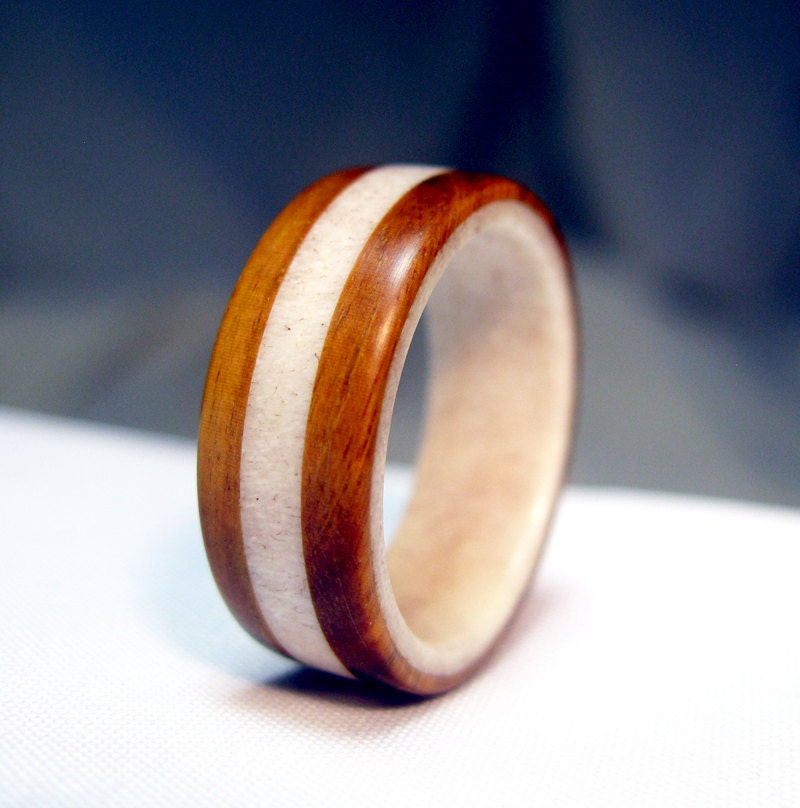 Antler Lined Wooden Ring - Lignum Vitae and Deer Antler