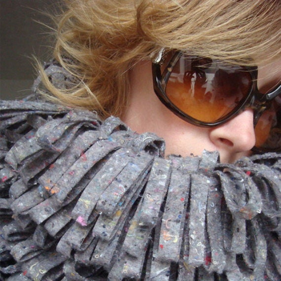 huge BESPOKE handmade grey mocked FELT SNOOD cowl scarf