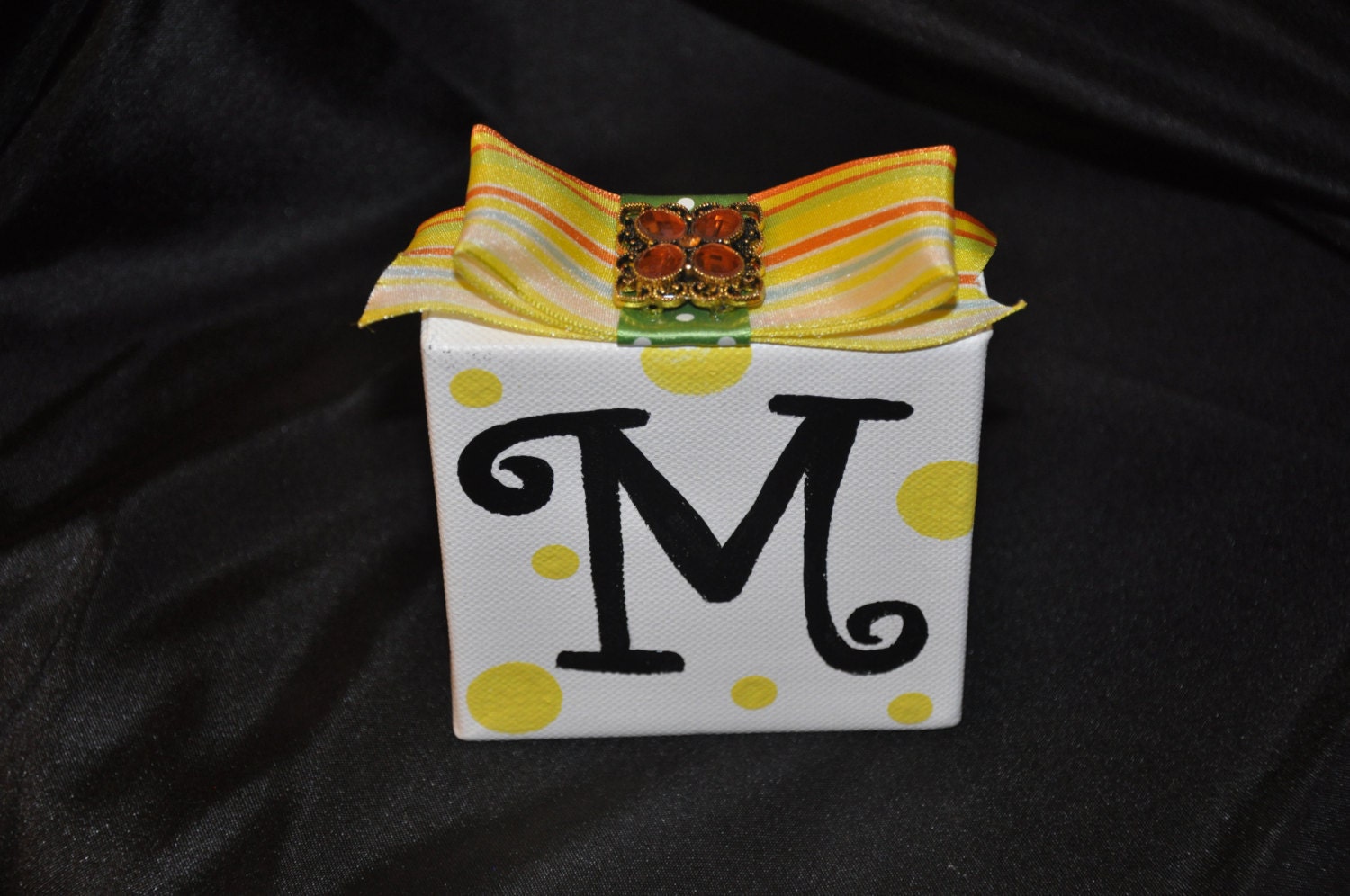 Letter M - White with Black M and polka dots