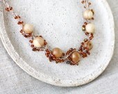 Brown necklace Natural boho jewelry Bohemian Rustic Summer fashion Crochet necklace with wooden and glass beads Wooden jewelry Gift for her