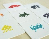 Space Invaders Letterpress Coasters - Set of 7