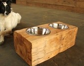 Wood Dog Dish Holder reclaimed barn beam 2 BOWL LARGE