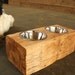 Wood Dog Dish Holder reclaimed barn beam 2 BOWL LARGE