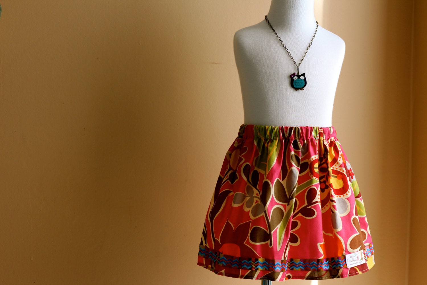 Little Girls Skirt   Vibrant Floral With Ribbon Trim   6-12 mo,12-18 mo,2T,3T,4T,5T