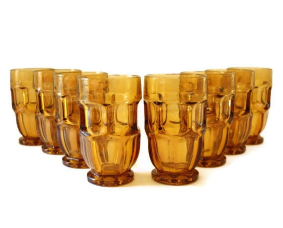Vintage Ashburton Amber Glasses from Libbey / Rock Sharpe