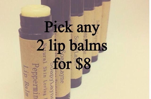 vegan lip balms, 2 for 8