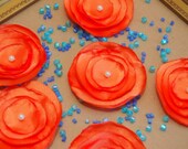 Bright Orange Satin Flowers -Handmade for Scrapbooking, Hair Accessories,Wedding Favors, Appliques, Cards (6)