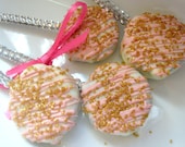 Princess Party Theme - Chocolate Covered Oreo Pops - Light Pink Drizzle, Gold Shimmer and Silver Bling Decorated Sticks-24