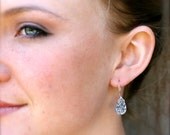 Grey Metallic Druzy Quartz Teardrop Dangle Earrings Wire Wrapped Sterling Silver- Ready to Ship, Gift for Her