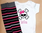 Skull Onesie and Leg Warmer Set (Black with Pink Stripes)