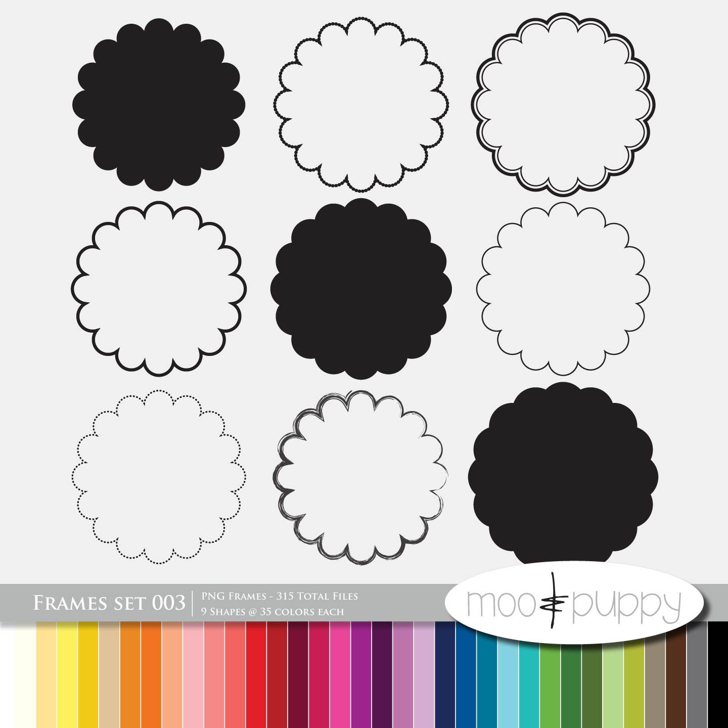 Digital Scrapbooking Frame Set 003  --  315 Total PNG files -- INSTANT DOWNLOAD