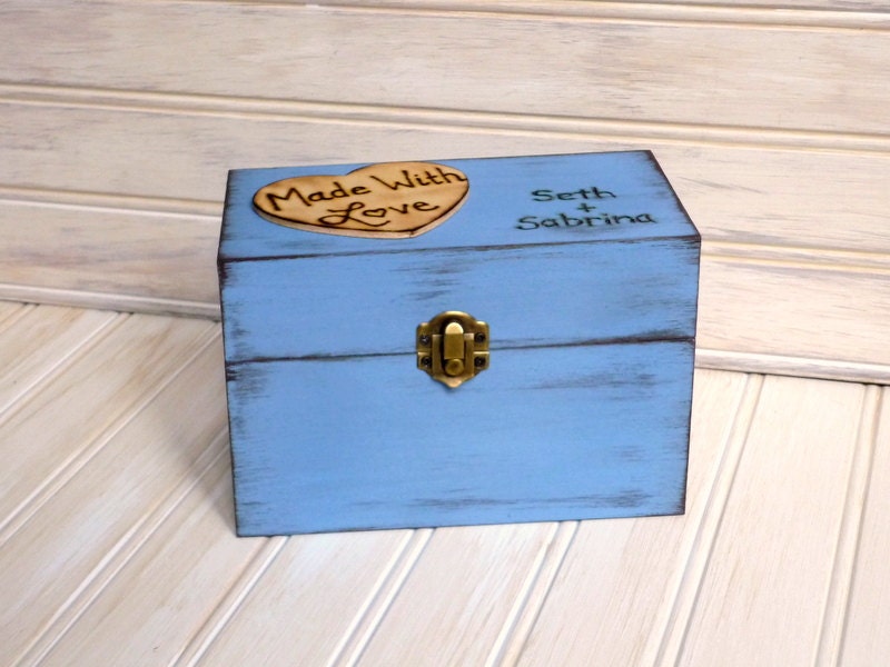 Rustic Recipe Box Painted and Distressed in the COLOR of YOUR CHOICE Personalized and Heart or Mason Jar