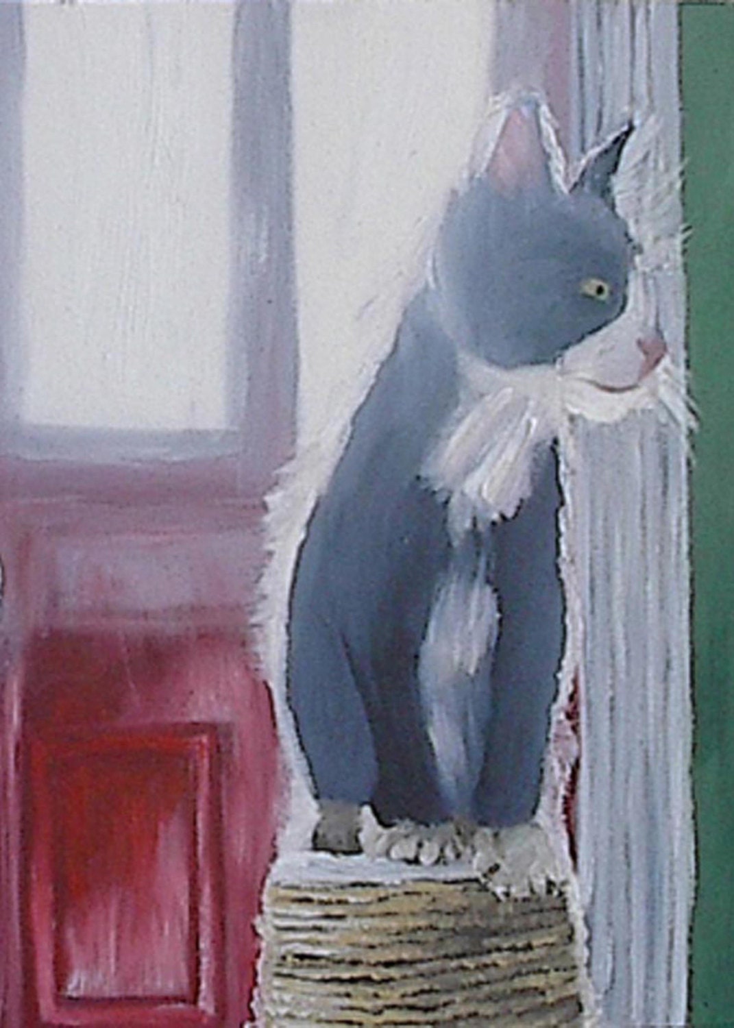Kitten Scratching Post Cat Giclee Art Print of Original Painting 13x18 12x16 11x14 10x13 9x12 8x10 7x9 6x8 5x7 4x6 ACEO ATC 2.5x3.5 C0006