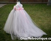 Flower girl dress. Gray TuTu Dress with a Baby Pink train. baby tutu dress, toddler tutu dress, wedding, birthday,